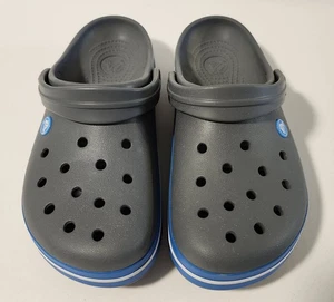 Crocs Classic Clog Gray With Blue Stripe Sandals Mens Size 8 Womens Size 10 - Picture 1 of 7
