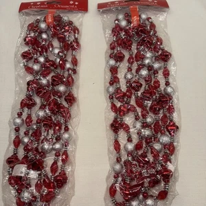 2 Packages Beaded Holiday Garland Red & Silver, 9 feet each - Picture 1 of 2