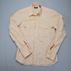 BOSS Hugo Boss Linen Shirt Slim Fit Button Down Long Sleeve Peach Men's Small - Picture 1 of 8