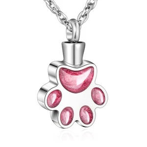 Paw Print Urn Necklace for Ashes Cremation Necklace for Pet Ashes Stainless S... - Picture 1 of 7