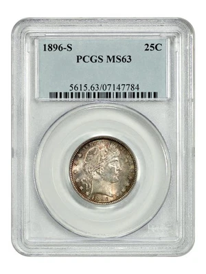1896-S 25C PCGS MS63 - Barber Quarter - Famous Key Date - Image 1 of 4