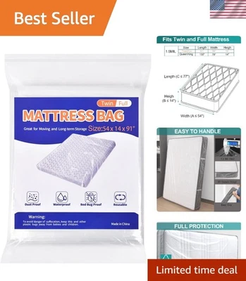 Bolsa de colchón para almacenamiento de mudanzas - Funda protectora de colchón de plástico, doble y completa Foto 1 de 4