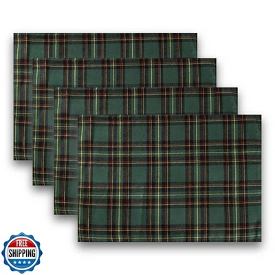 AQOTHES Christmas Plaid Placemats Set of 4, GreenYellow Buffalo Checkered Tartan Wint