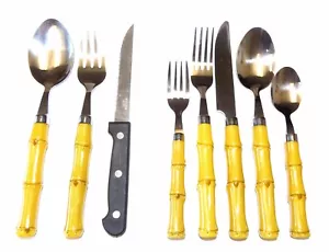 52-teiliges Service für 8 Besteckset in Bambusoptik inkl Bonus Steakmesser Salatbesteck  - Bild 1 von 2