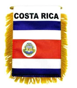 1 doz Costa Rica Mini Banner Gold Fringe Car Rearview Mirror Hanging Flags - Picture 1 of 3