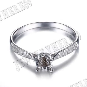 Solid 10k White Gold 4mm To 4.75mm Round Cut Diamond Engagement Semi Mount Ring - Picture 1 of 7