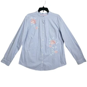 Neu mit Etikett St Johns Bay Button-Down-Hemd blau weiß Blumenstickerei Langarm XL - Bild 1 von 12