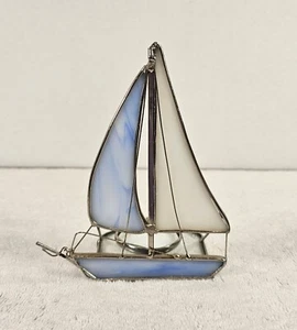 Stained Glass Sailboat Votive Tealight Holder Suncatcher Nautical Coastal - Picture 1 of 5