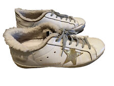 Golden Goose Sz 39 White Leather Superstar Shearling Lined Distressed Sneakers