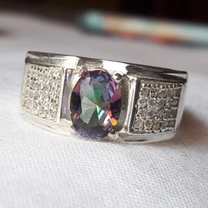 Solid 925 Sterling Silver Handmade Jewelry Mystic Topaz Men's Ring All Size - Picture 1 of 7