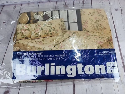 Винтажный Burlington плоский лист полный размер и 2 STD наволочки кремовый PNK GRN цветочный США - Изображение 1 из 4