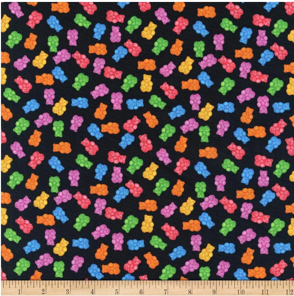 BTY QT Happy Harvest JELLY BEARS em tecido de colcha 100% algodão com estampa preta JARDIM - Imagem 1 de 1