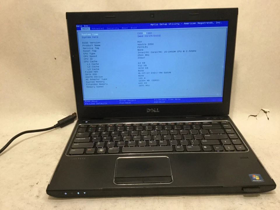Dell Vostro 3350 / Intel Core i5-2450M @ 2.50GHz / (MISSING PARTS!) -MR - Image 1 of 4