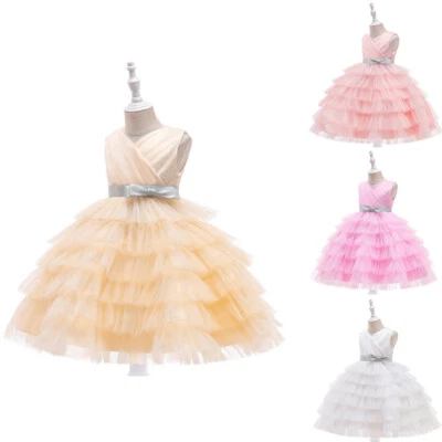 Girls Bridesmaid Dress Flower Kids Baby Princess Party Lace Wedding Dresses - Image 1 of 4