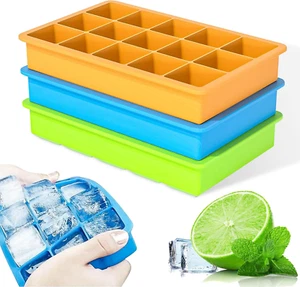 Ice Cube Tray, 3 Pack Silicone Ice Tray Easy-Release Flexible 15 Ice Cube Molds, - Picture 1 of 12