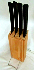 IKEA 4 Piece Stainless Knife Set with Wood Block Serrated Edges - Picture 1 of 6