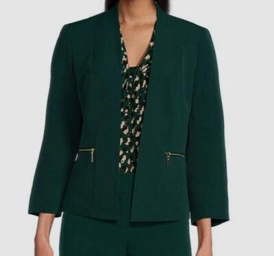 Jaqueta cardigã Kasper feminina stretch crepe verde frente aberta tamanho 12 - Imagem 1 de 4