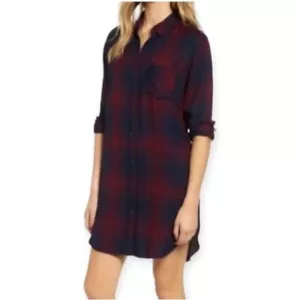 Rails Bianca Plaid Button Shirt Dress in Current Navy Burgundry Heritage Medium - Picture 1 of 16