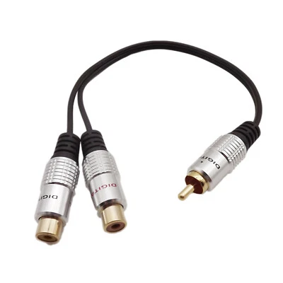 RCA Phono Male to 2x RCA Female Jack Splitter Audio Video AV Adapter Cable Metal - Image 1 of 4