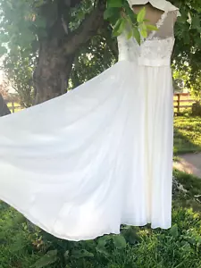 David's Brautkleid elfenbeinfarben Chiffon Größe 12 mit Blumenmuster Spitze Oberteil MK3747 - Bild 1 von 16