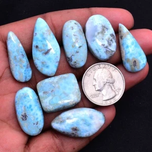 8 Pcs Natural Larimar Huge 22mm-32mm Cabochon Untreated Gemstones Wholesale Lot - Picture 1 of 5