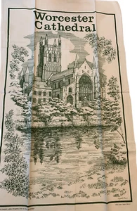 Toalla de té de algodón vintage de la catedral de Worcester colgante en la pared arte marrón Elizabeth - Imagen 1 de 5