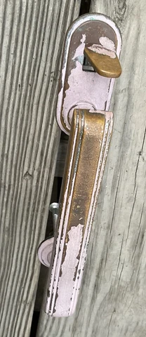 Vintage Front Door Thumb Latch Pull Handle Brass w/ Pink Patina Hardware Salvage Cover