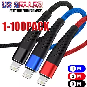 Braided Fast Charger Cable Heavy Duty USB lot Cord For iPhone 14 13 12 11 X XR 8 - Picture 1 of 11