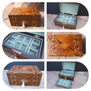 ANTIQUE 19c JEWELLERY BOX - WALNUT- WONDERFUL INTERIOR - Picture 1 of 13