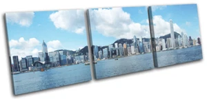 Hong Kong Skyline Day Asia Asian City TREBLE CANVAS WALL ART Picture Print - Picture 1 of 1
