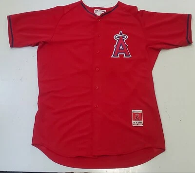 Los Angeles Angels Anaheim #27 Trout Red Sewn Button Up Majestic 48 Jersey - Image 1 of 4
