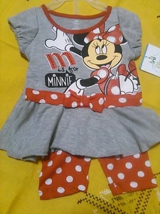Disney Minnie Mouse 2pc Red Grey Polka Dot Bow Baby Sz 18 Months Capri Set NWT - Picture 1 of 3