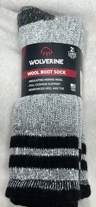 2 Pair Wolverine Gray Black Cuff Merino Wool Hunting Socks Men Large Size 9-13 - Picture 1 of 8