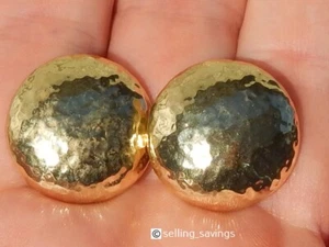 18K YELLOW GOLD IPPOLITA HAMMERED DISC 9/10th INCH OMEGABACK CLIP ON EARRINGS - Picture 1 of 5