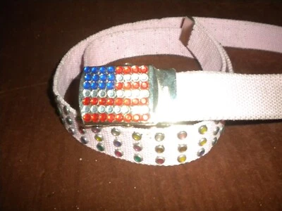 ARMY Cinturón Cintura Informal Cinturón de Lona ROSA CLARO CON PIEDRAS HEBILLA AMERICANA Foto 1 de 2