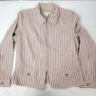 Chaqueta Blazer Para Mujer Christopher & Banks Rayas Rojo Blanco Cremallera Frontal GRANDE Foto 1 de 4