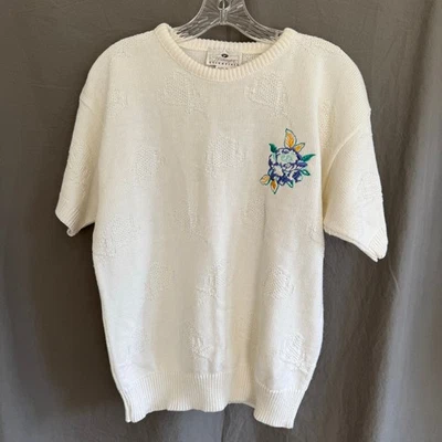 Vintage Worthington Sweater Y2K Floral Embroidery Hearts Kitsch Cute Size Medium - Image 1 of 4