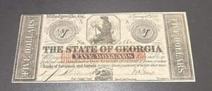 1862 The State of GEORGIA Five Dollars Moderately Uncirculated - Picture 1 of 3