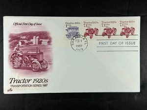 US FDC 1987 Tractor 1920s Strip of 3 Omnibus 1880s ArtCraft Transportation a825 - Picture 1 of 2