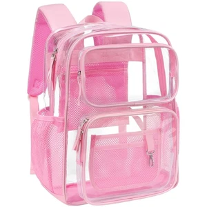 Packism rosa durchsichtiger Rucksack für Schule - 17 Zoll groß strapazierfähig transparent Büchertasche - Bild 1 von 2
