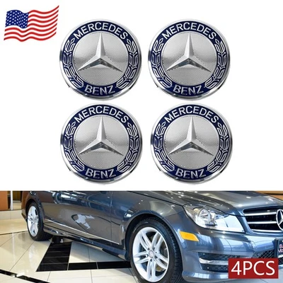 🔥4Pack For Mercedes-Benz Wheel Center Caps Logo Emblem Blue Rim Hub Cover Badge - Image 1 of 4