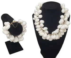 Vtg Miriam Haskell White Moon Sea Shell Choker Necklace & Bracelet Signed - Picture 1 of 18