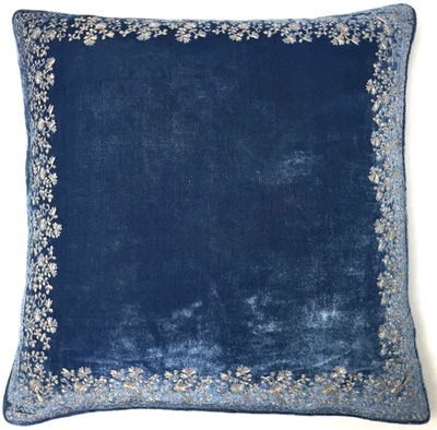 Anke Drechsel Kissen JAMILA M FRAME Cobalt Blau Silber Bestickt 100% Seiden Samt - Bild 1 von 4