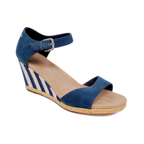 Sandali Ugg Atasha a righe in pelle nabuk espadrillas con zeppa blu nautico taglia 10