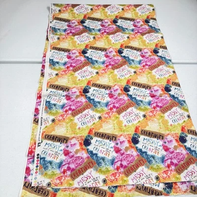 joann fabric quilting cotton pink yellow words abstract 43x70 2 yards - Image 1 of 4