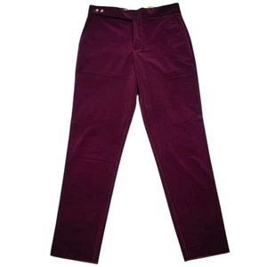 Mens 34 Gurkha Pants Burgundy Velvet Formal Luxury Flat Front Straight Trousers - Picture 1 of 8