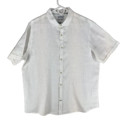 IKE Behar Men's Size XL Solid White Pure Linen Short Sleeve Casual Shirt - Image 1 of 4