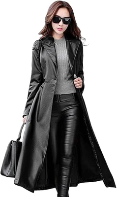 Trench coat longo feminino 100% couro de cordeiro real designer premium todas as cores - Imagem 1 de 4