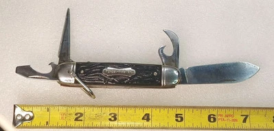 Vtg Colonial Prov Forest Master Camp Pocket Knife, 1 Blade, 3 Attach. U.S.A. - Image 1 of 4