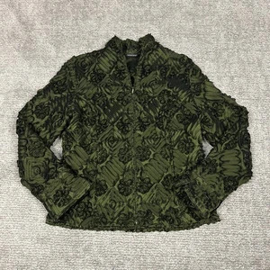 Samuel Dong Blazer Jacket Womens Medium Green Embroidered Floral Rose Zip Up - Picture 1 of 8